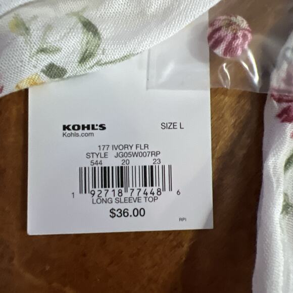 So Floral Bohemian Long Sleeve Top Size L Ivory Fairy Indie Romantic Ethereal - Picture 8 of 12